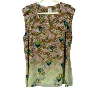 CAbi Tropical Orchid Print Parlor Sleeveless Double Layered Chiffon XL Blouse